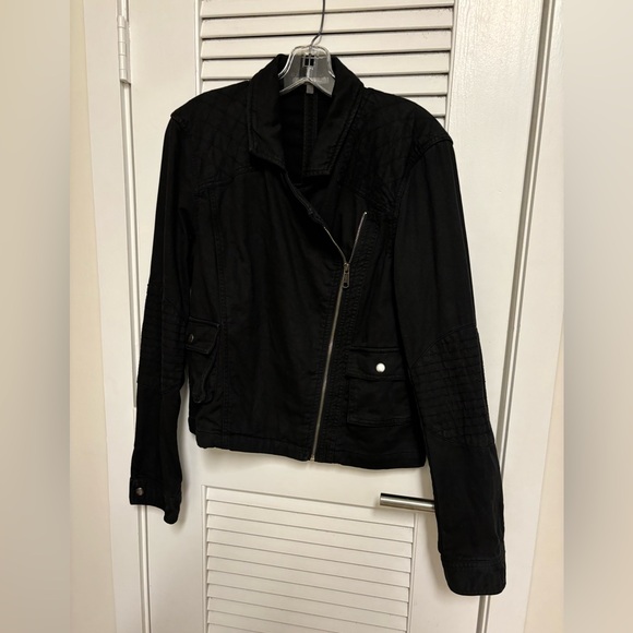 MICHAEL STARS Black Denim Moto Jacket, Size L, EUC - Picture 2 of 13